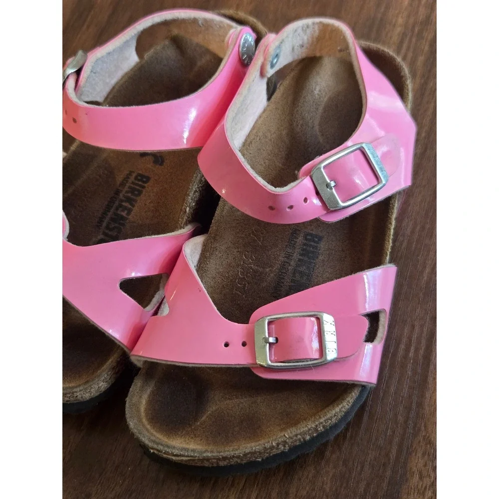Birkenstock Rio Kids Pink Patent Birko-Flor Ankle Strap Sandals Size 27 EU 10 US